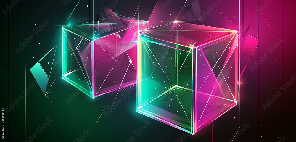 Poster abstract background with two glowing light square