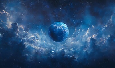 Obraz premium A Solitary Blue Planet in a Starry Nebula