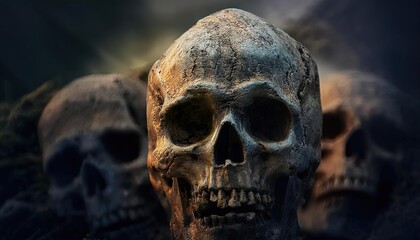 Creepy Vintage Skulls Surrounded by Darkness