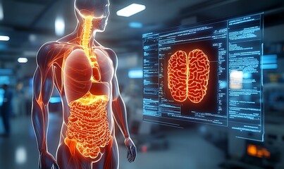 Anatomy of the human body with digestive system. 3d illustration design