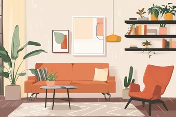 a living room with a yellow couch and a rug modern living room with minimalist decor and cozy furnishings