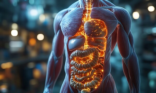 Anatomy of the human body with digestive system. 3d illustration design