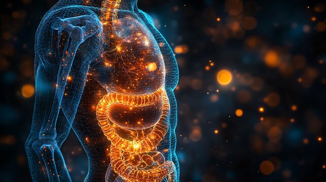 Anatomy of the human body with digestive system. 3d illustration design