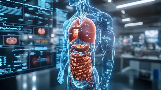 Anatomy of the human body with digestive system. 3d illustration design