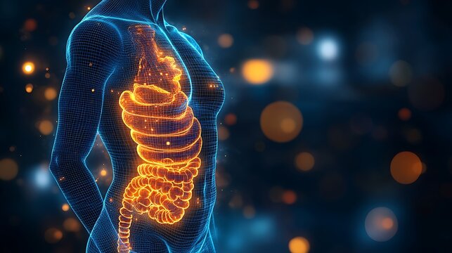 Anatomy of the human body with digestive system. 3d illustration design
