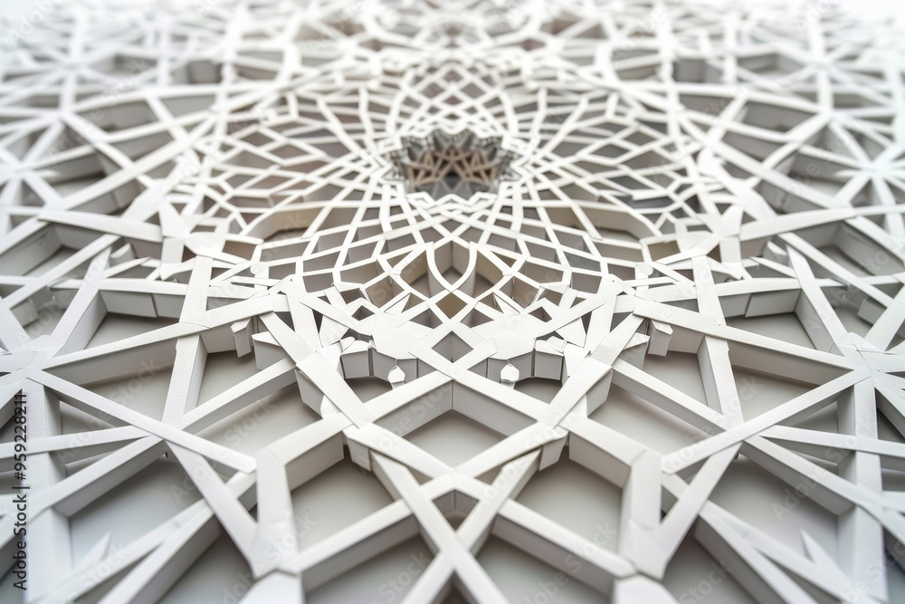 Aufkleber a white geometric pattern with a star in the middle intricate paper cut patterns of intricate geomet