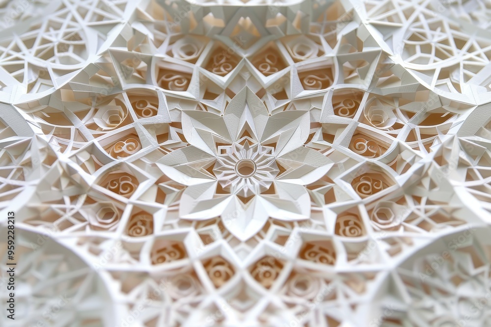 Aufkleber a white geometric pattern with a star in the middle intricate paper cut patterns of intricate geomet