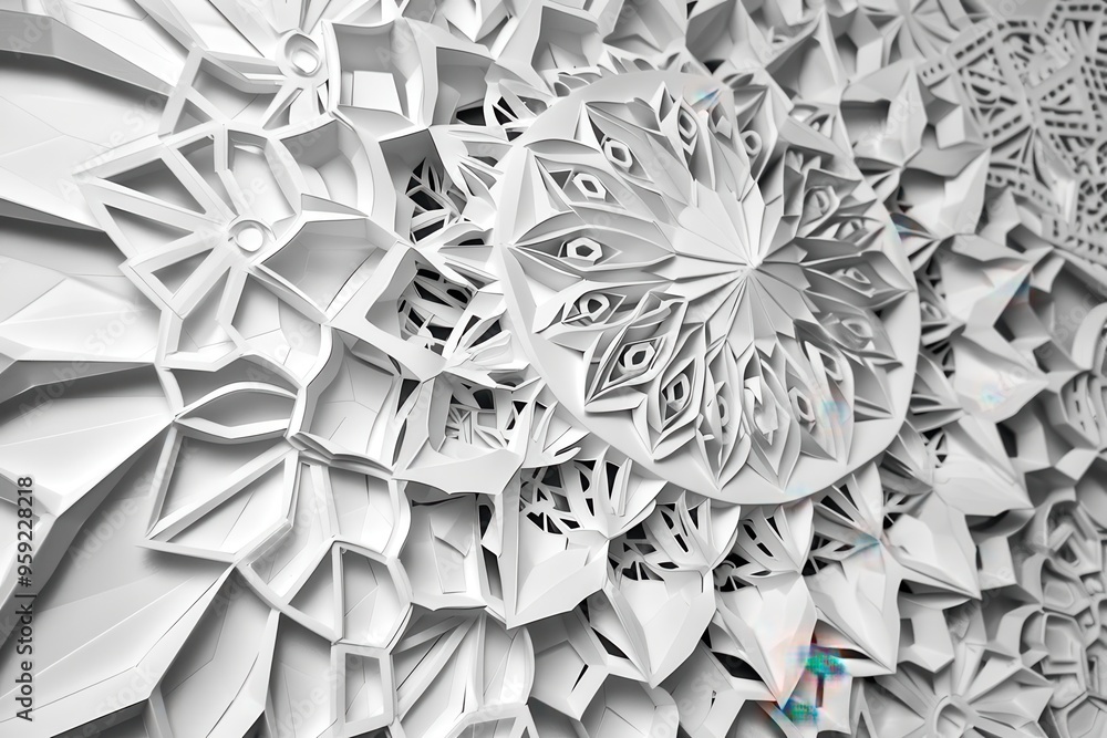 Aufkleber a white geometric pattern with a star in the middle intricate paper cut patterns of intricate geomet