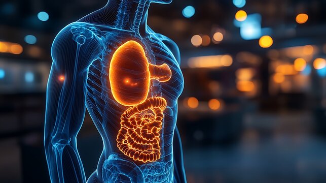 Anatomy of the human body with digestive system. 3d illustration design
