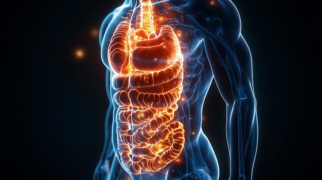 Anatomy of the human body with digestive system. 3d illustration design