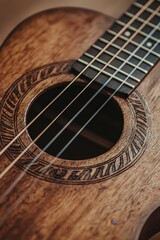 Obraz premium Close Up of Acoustic Guitar Strings and Soundhole