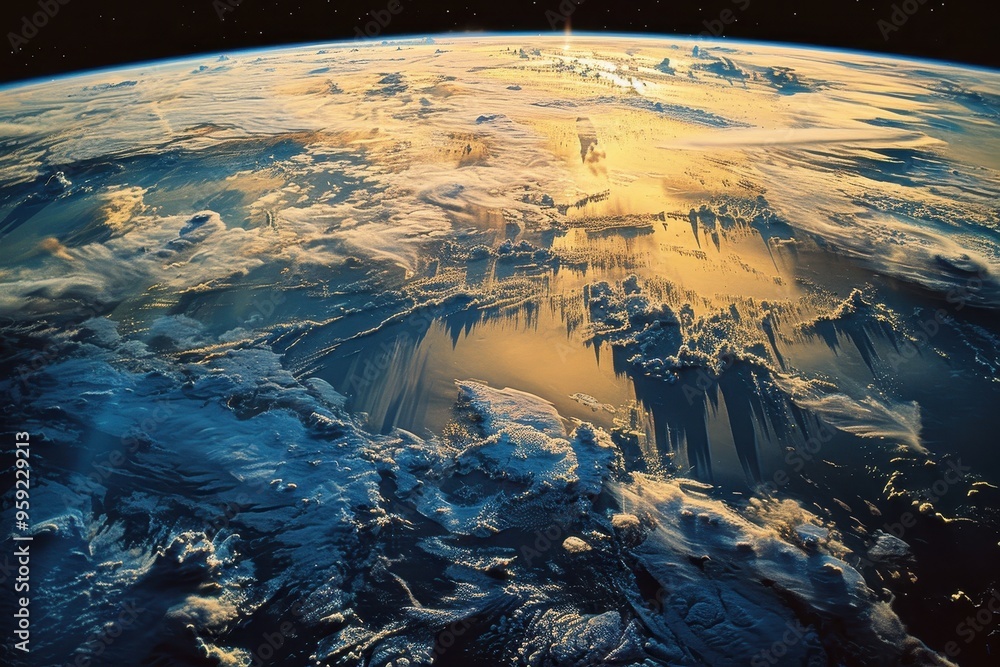 Poster a view of the earth from space with clouds breathtaking view of Earth's continents from space