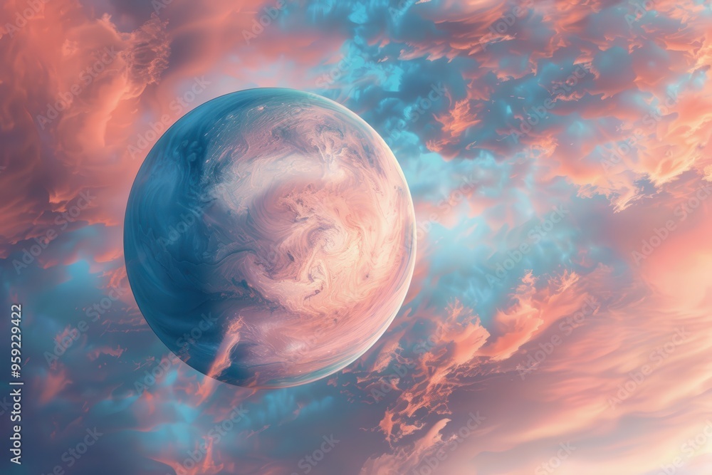 Poster a planet in the sky with clouds colorful clouds of venus' thick atmosphere