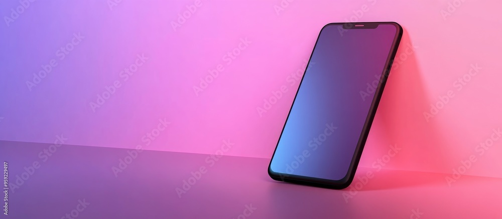 Poster modern smartphone with an attractive design showcasing its features against a minimalist backdrop