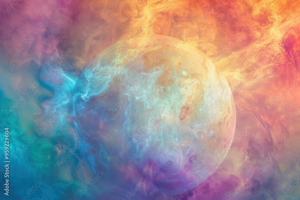 Poster a planet in the sky with clouds colorful clouds of venus' thick atmosphere