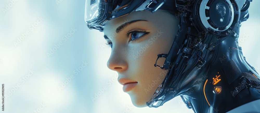 Poster 3d rendering of a female android showcasing advanced technology and artificial intelligence concepts