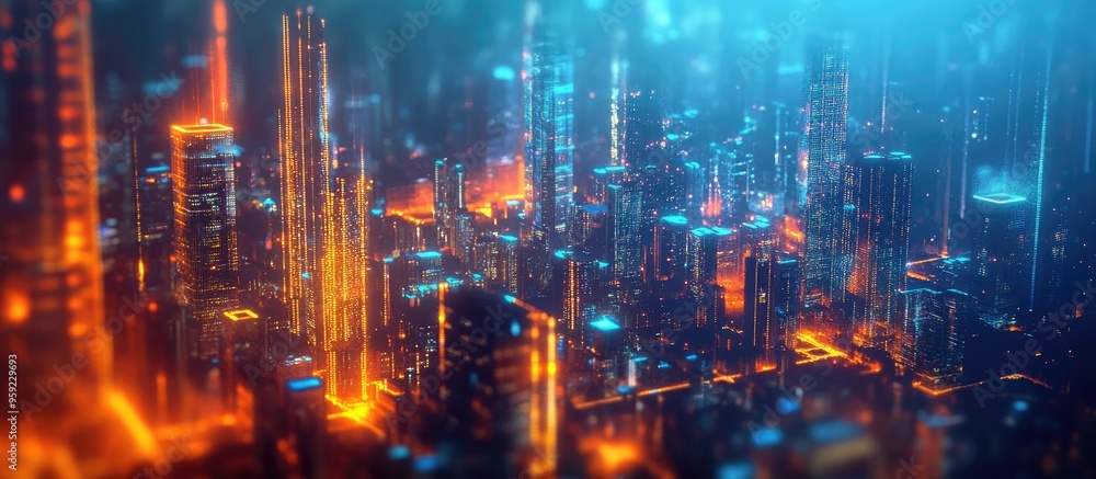 Poster concept of smart city development with advanced big data connectivity technologies urban telecommuni
