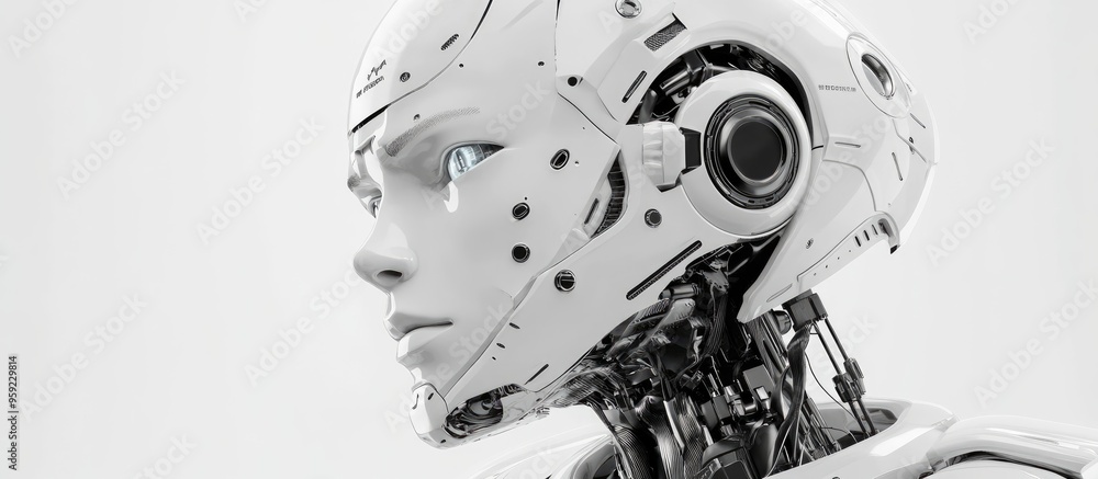 Poster futuristic robot rendered in 3d isolated on a white background
