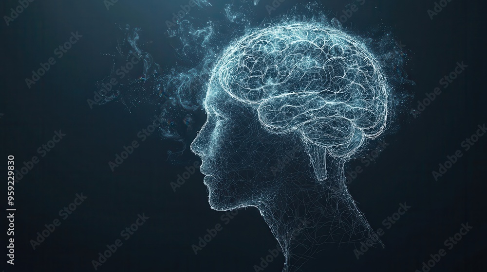 Poster abstract human head with brain neural network connection technology future artificial intelligence