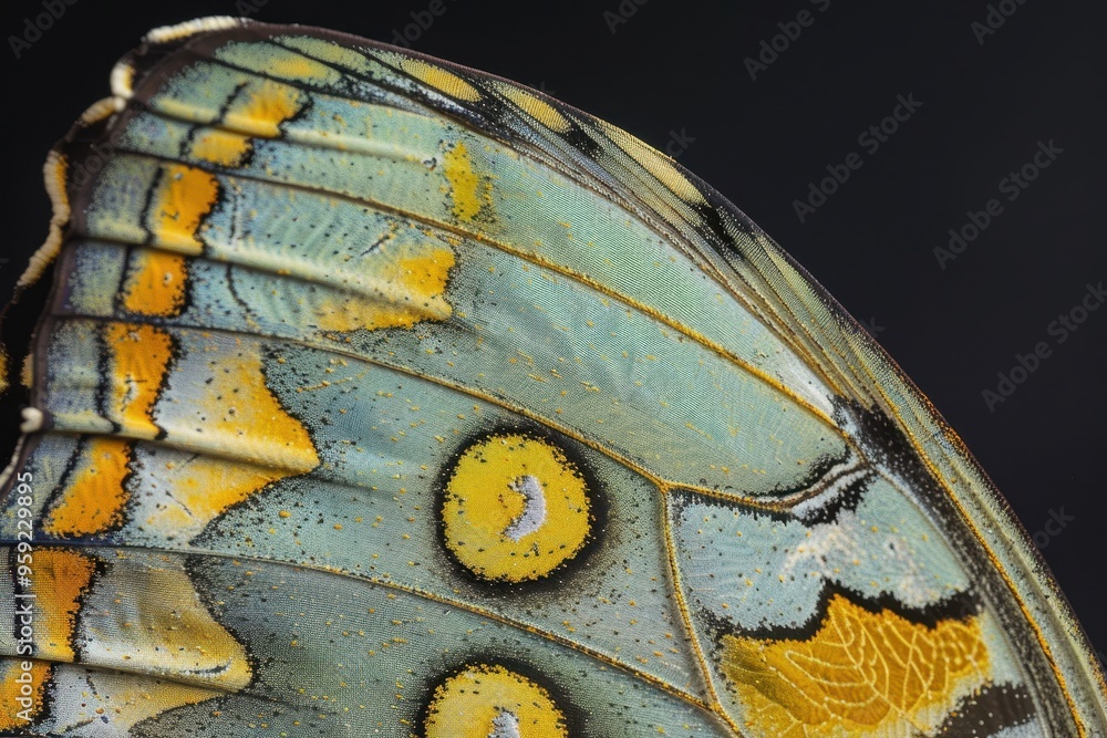 Poster a butterfly with yellow spots on its wings delicate patterns on the surface of a butterfly's wing