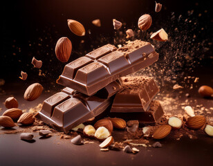 A chocolate bar breaking apart, with pieces flying in various directions, showcasing the ric (24).jpg