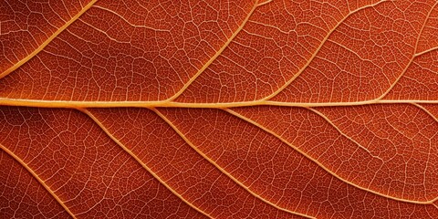 Obraz premium Closeup of Autumn Leaf Veins Red and Orange Texture Nature Background