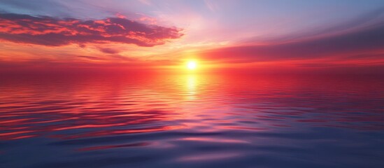 Fototapeta premium Vibrant sunset casts colorful reflections on calm waters creating a serene atmosphere perfect for relaxation and contemplation