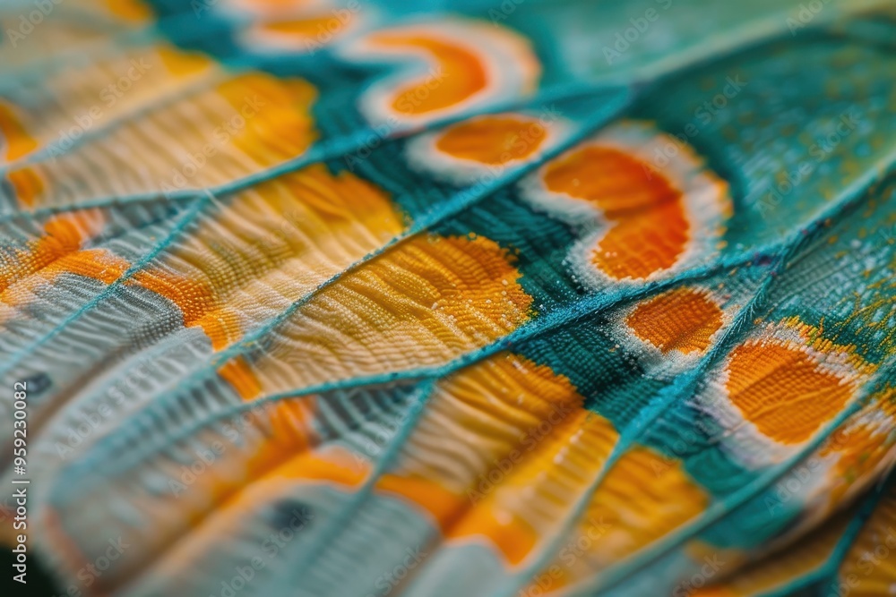 Poster a close up of a colorful fabric with a pattern delicate patterns on the surface of a moth's wing