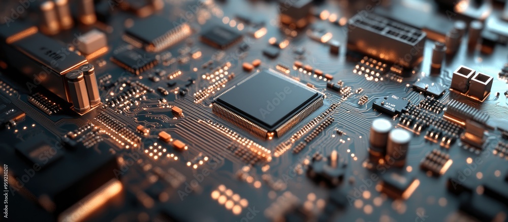 Poster abstract close up of an electronic mainboard background featuring a logic board cpu circuit and syst