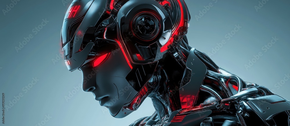 Poster cyborg a conceptual representation crafted using mechanical lettering and technical design elements
