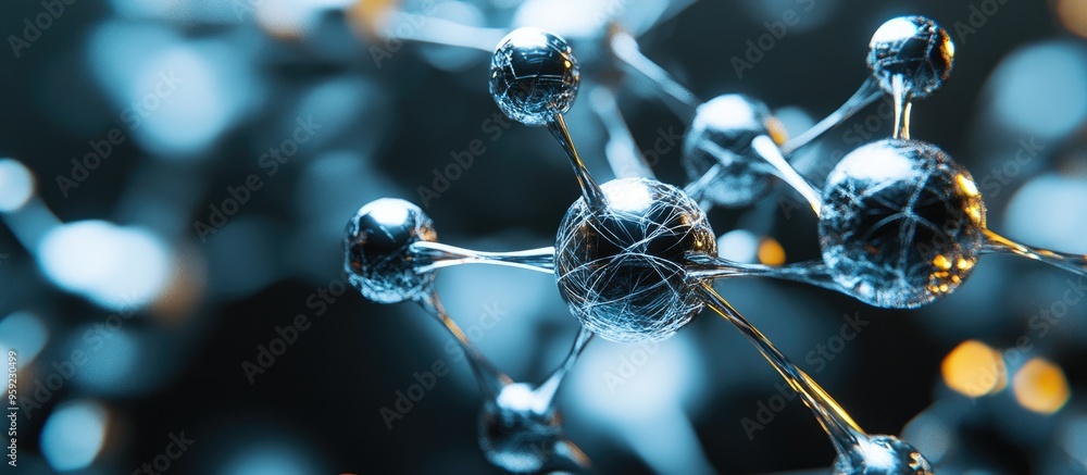 Poster atomic level molecular structure depiction concept of science fiction or modern technology 3d render