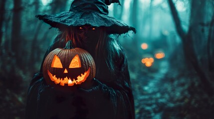 Witch holding a jack-o-lantern