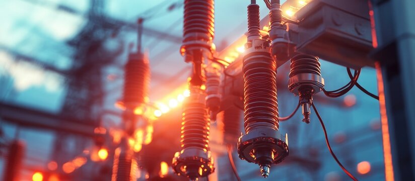 Close up of high voltage electrical insulation at a power substation