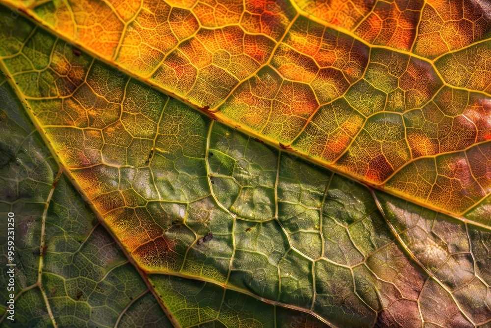Fototapete a close up of a leaf with a green background texture of a leaf captured in macro