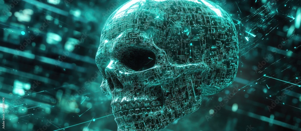 Poster 3d rendering of a cybernetic skull design