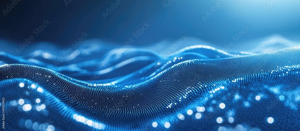 Poster abstract interconnected dots and lines forming a network on a blue background concept of communicati
