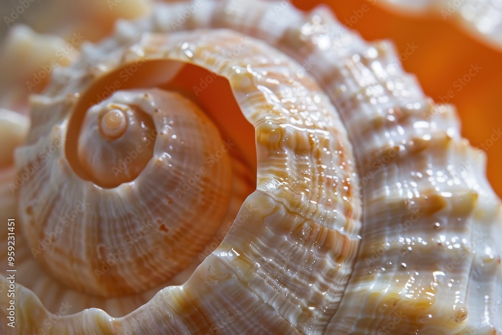 Poster a close up of a shell with a spiral design texture of a seashell captured in macro