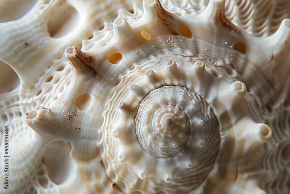 Poster a close up of a shell with a spiral design texture of a seashell captured in macro