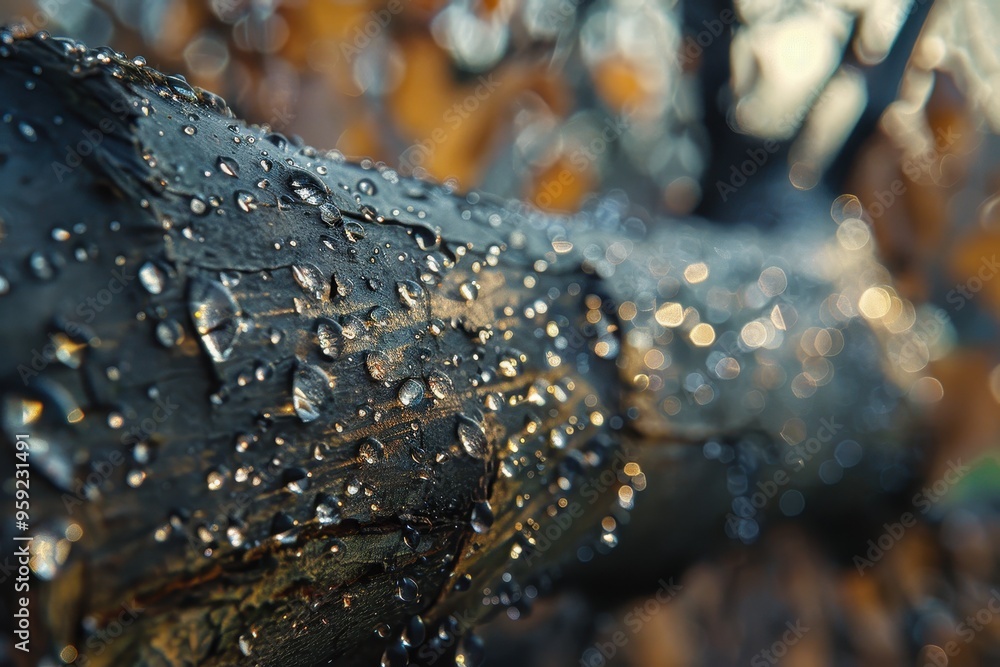 Fototapete a close up of a tree branch with water droplets tiny droplets of sap oozing from a tree