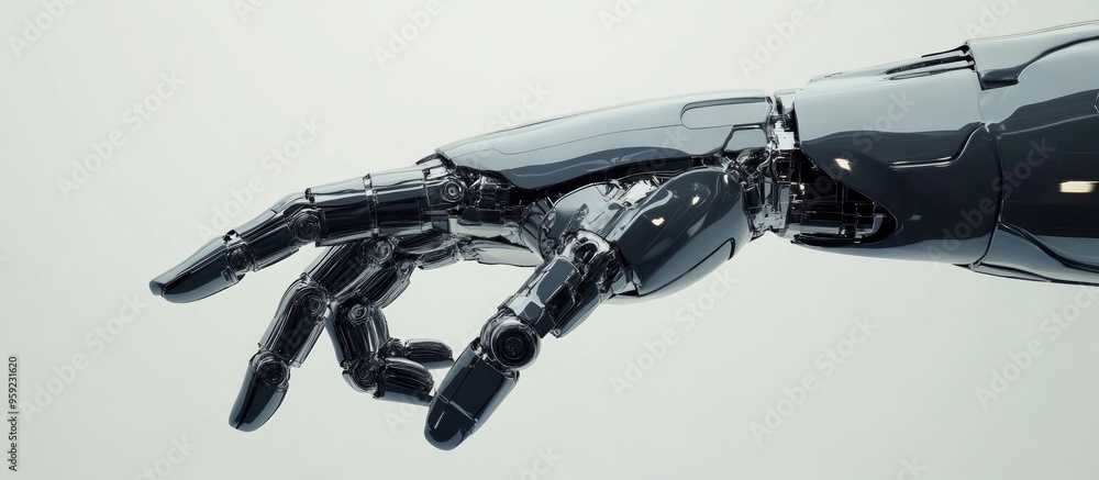 Poster 3d rendering of a robotic hand against a white background