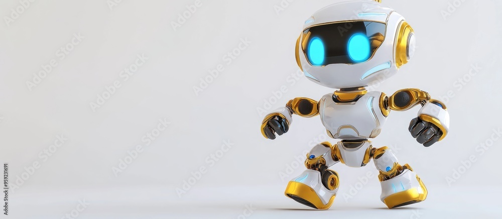 Poster playful little robot on a white background designed to add joy to your creative projects 3d illustra