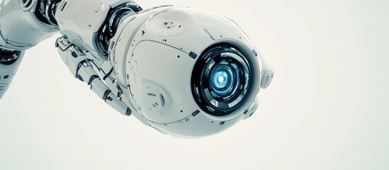 Close up view of a floating robot on a white background created in 3D illustration style
