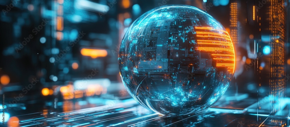 Aufkleber abstract concept of a sci fi sphere cyborg robot serving as a backdrop for cyber security in the rea