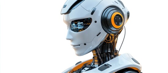 Fototapeta premium 3D rendering of a robotic figure providing online support against a white background