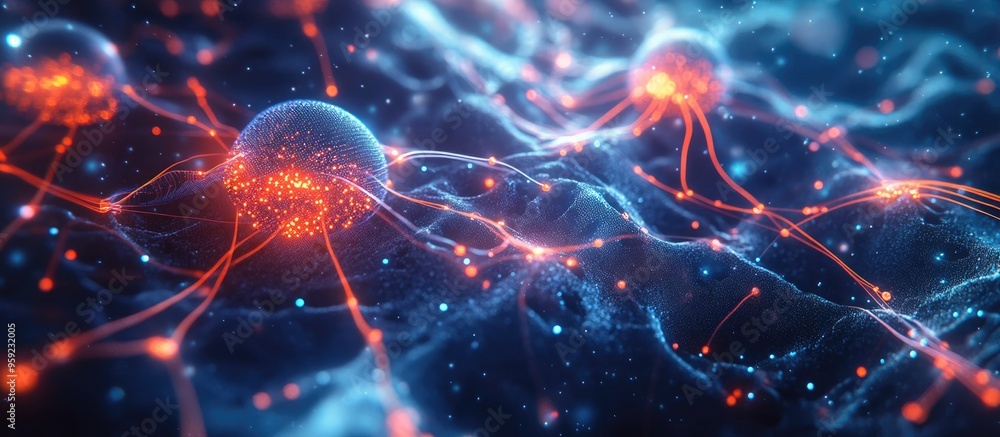 Poster 3d illustration showcasing a digital network background with deep learning machines data cloud stora