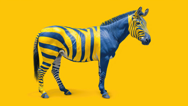 Zebra painted in Ukrainian flag colors