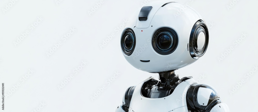 Poster isolated humorous robot on a white background