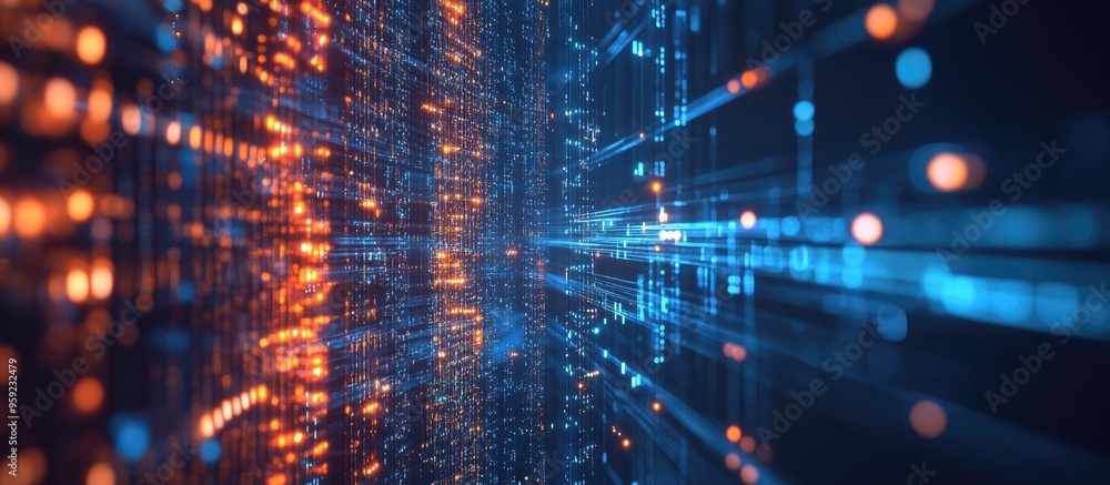 Aufkleber futuristic data stream technology with neon lines abstract dark blue backdrop highlighting 3d stream
