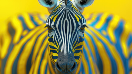 Zebra painted in Ukrainian flag colors