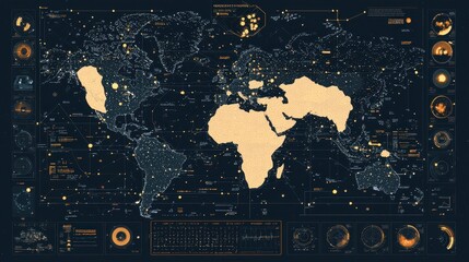Futuristic World Map with Data and UI Elements